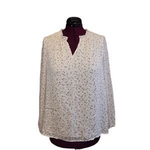 Rachel Zoe Women's Size L Hearts Polka Dots Sheer Sleeves Lined Tan Top Blouse